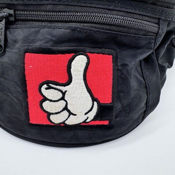 Vintage 90s Thumbs Up Walt Disney Mickey Mouse Black Fanny Pack Bag 2 Pocket - Picture 4 of 5
